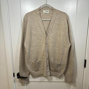 Vintage Lord Jeff 1960s XL Sweater Cardigan Beige  Made USA Dupont Wool Blend